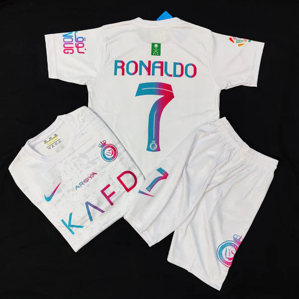WHITE  Kids Al Nassr Ronaldo Football Kit ⚽